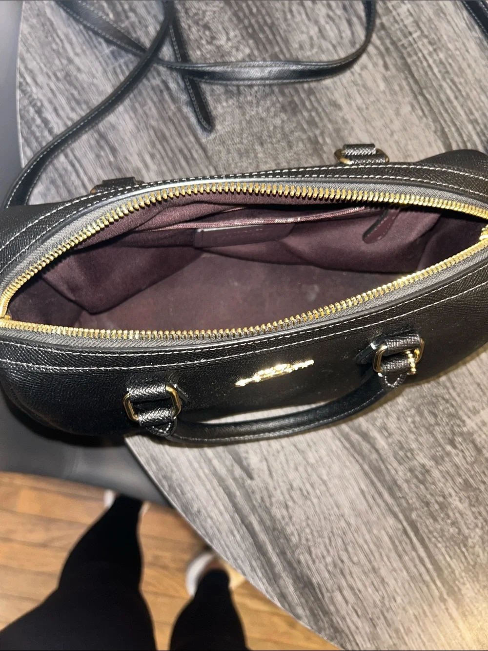 Coach Black Pebbled Leather Satchel with Gold Accents